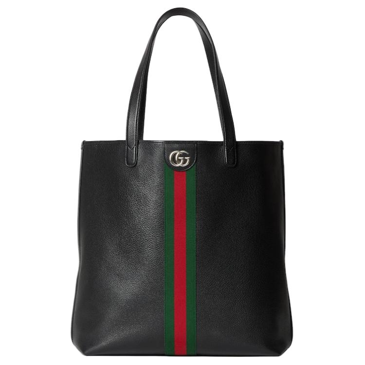 Gucci Ophidia Web Detail Double G Logo Soft Leather Tote Bag Men Tote Bags Black 834463-AAE1A-1042