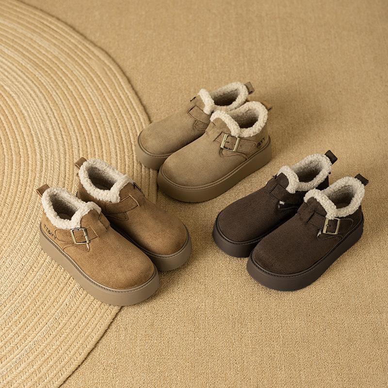 Platform-soled Boken shoes women's winter new lazy shoes velvet warm snow cotton shoes women's fashion