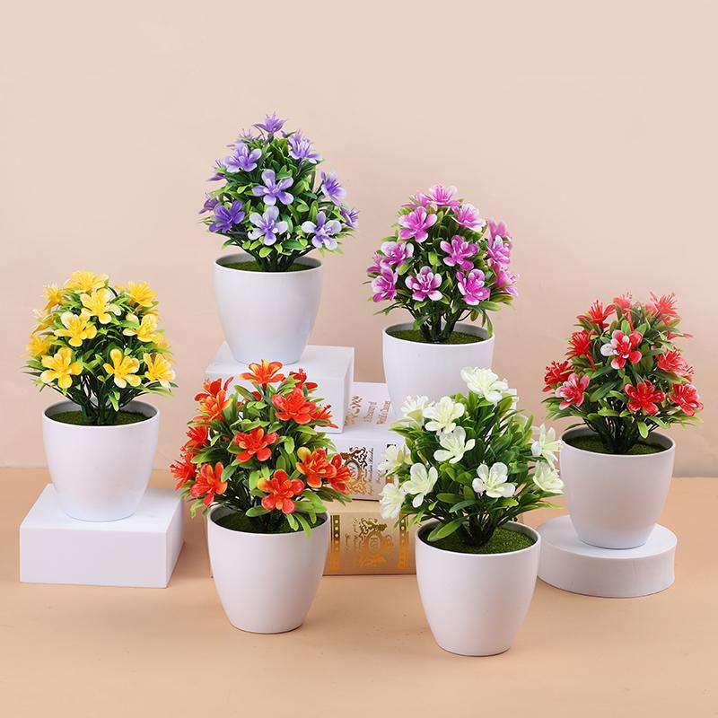 1pc Artificial Potted Plant Small Bonsai Flowers Pot Simulated Tree Ornaments Wedding Home Hotel Office Table Decor Fake Plants