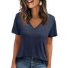 Womens' Fashionable And Casual Solid-color Basic V-neck Short-sleeved Top