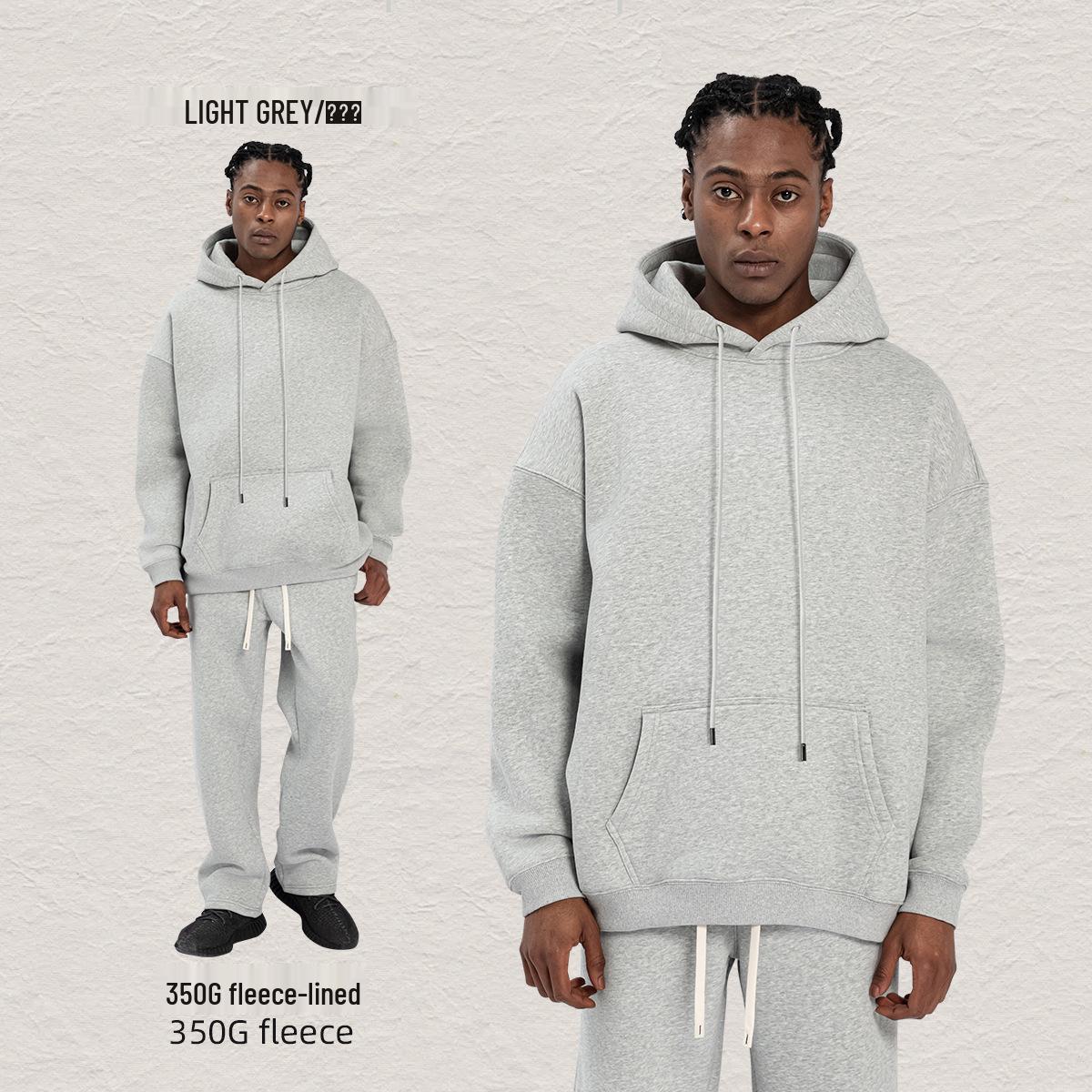 

2025 Autumn/Winter Men s Street Style Loose Fleece Hoodie - American Style Hooded Sweatshirt with Drawstring Large
