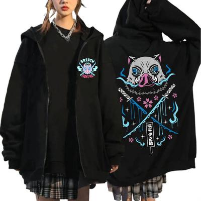 Hot Japanese Anime Demon Slayer Inosuke Zipper Hoodie Funny Cartoon Loose Clothes Kimetsu No Yaiba Vintage Zipper Jacket Coats