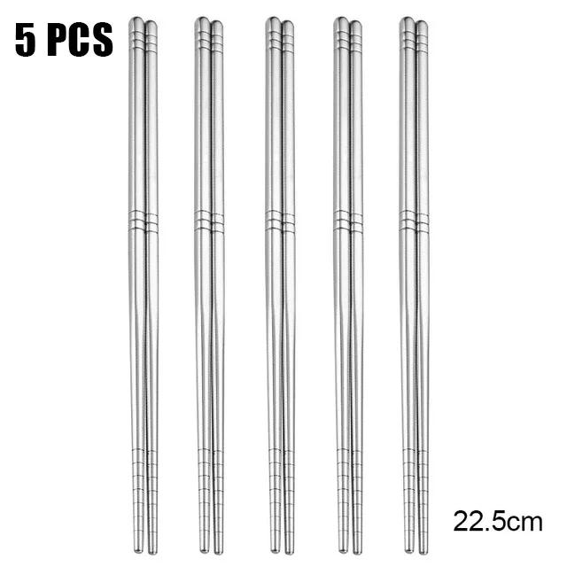 304 Stainless Steel Reusable Sushi Chopsticks Set Non-Slip Dishwasher Safe for Asian Food Japanese Chinese Korean Meal Supplies