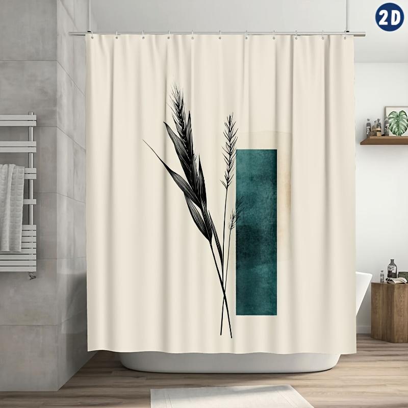 

Modern Abstract Leaf Shower Curtain - Black & Teal, Durable Polyester, Easy Clean With Hooks W60H190(CM)-1 Pcs
