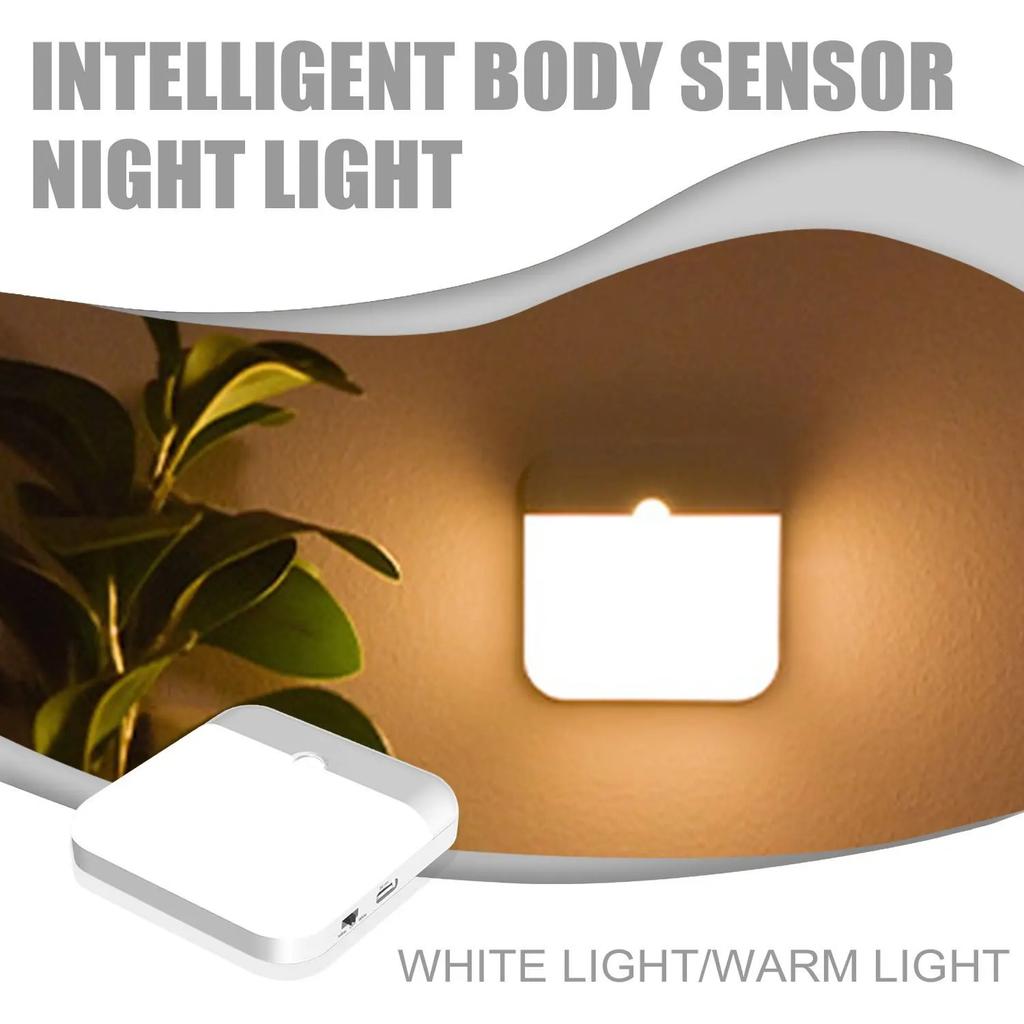 Motion Sensor Light Led Usb TYPE-C Charging Square Lamp for Bedroom Kitchen Stair Hallway Wardrobe Cupboard Lighting Night Light