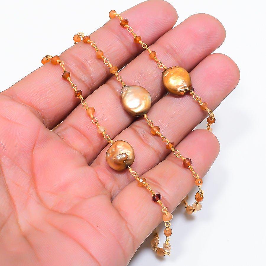 Blister Pearl, Citrine Gemstone 925 Sterling Silver Jewelry Necklace 20" GK-7523