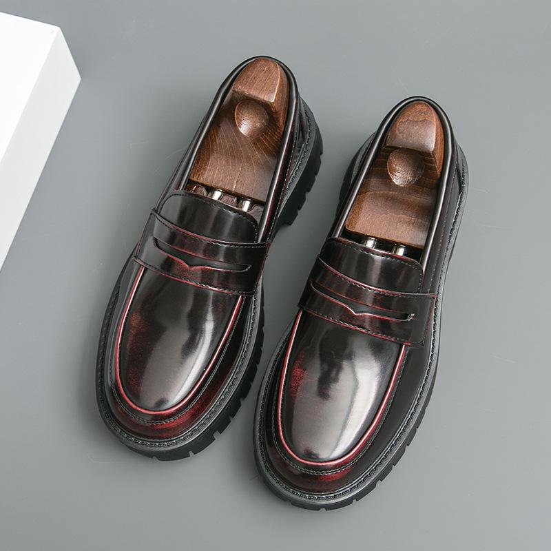 Men s Large Size Glossy Leather Loafers: British Style, Thick-Soled, Casual Slip-On Shoes Size 38