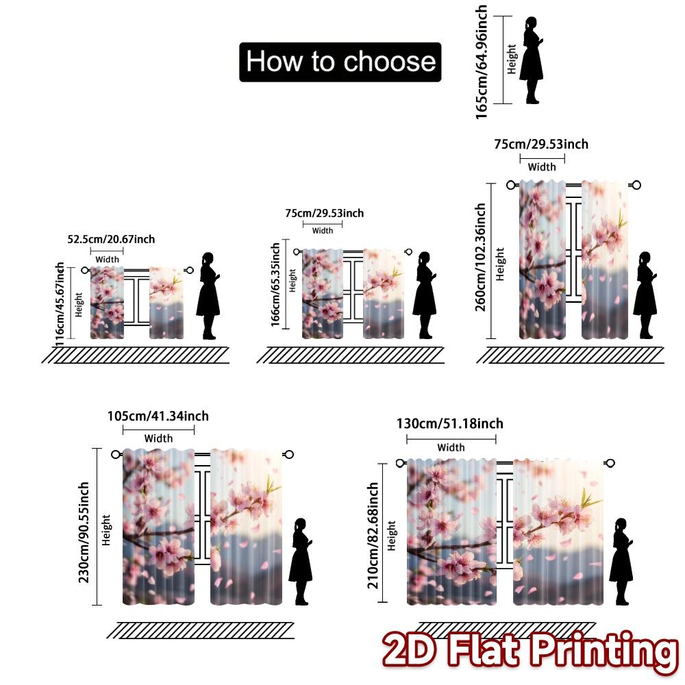 Set Of 2 Flat Printing Curtains Without Rod Spring Blossoms Chic Fabric Decorations Outdoor Curtain Sheer Made Polyester