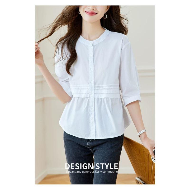 

Women s Blue White Stripe Ruched Half-Sleeve Blouse Fresh Casual Office Top L білий