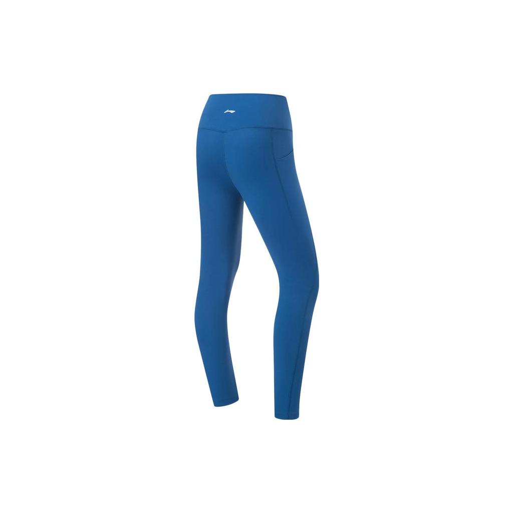 Li-Ning Solid Color Flat Waist Tight Fitness Pants Women Bottoms New-Denim-Blue AULT010-2
