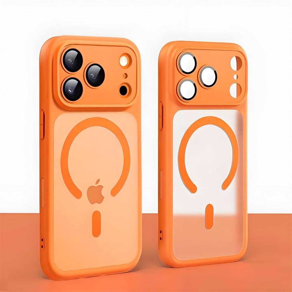 

Полупрозрачный чехол для телефона с магнитной беспроводной зарядкой MagSafe для iPhone 17 Air 16 15 14 Pro Max, матовый, с защитой объектива iPhone 14 Plus розовый