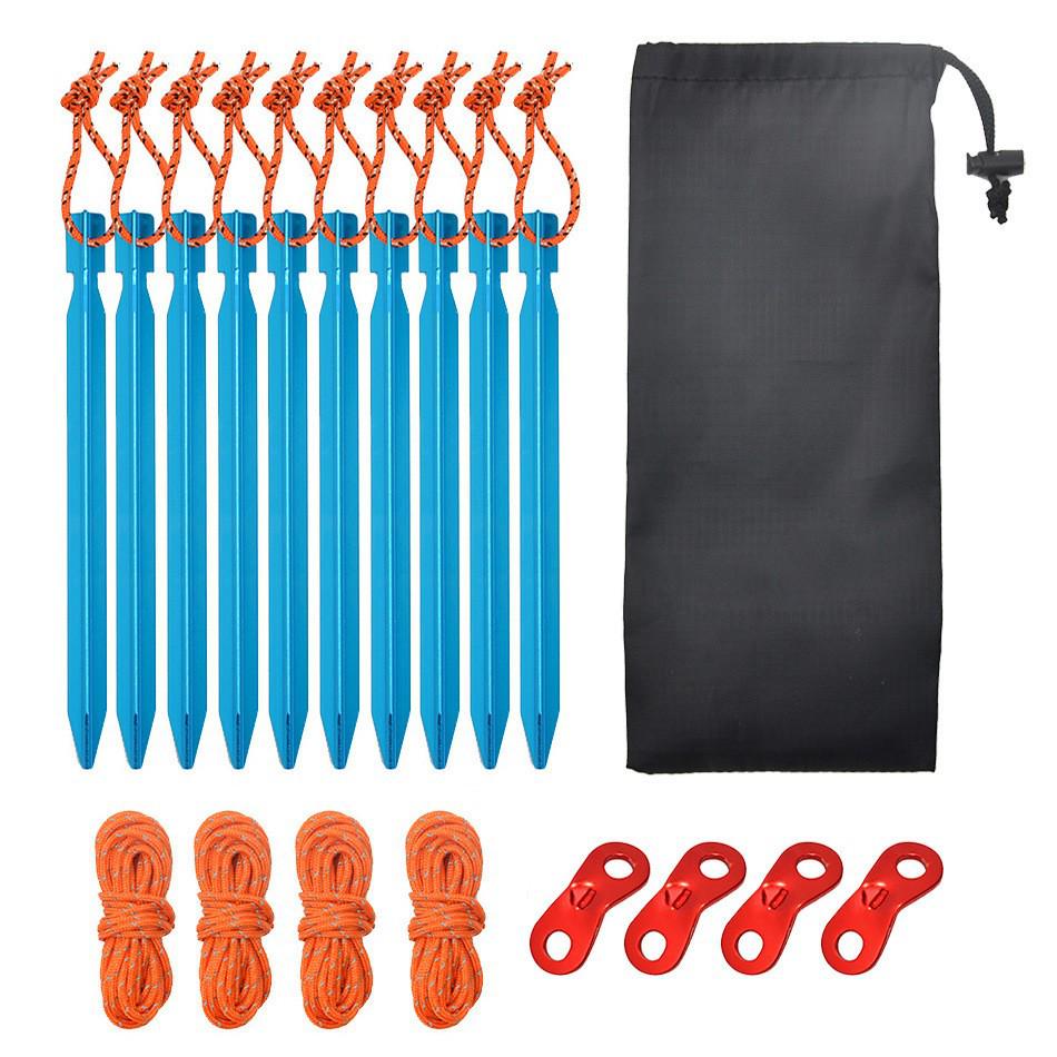 Ultra-light Aluminum Camping Tarp Set: Tent Stakes, Windproof Rope & Buckles, 18cm Triangular Ground Stakes