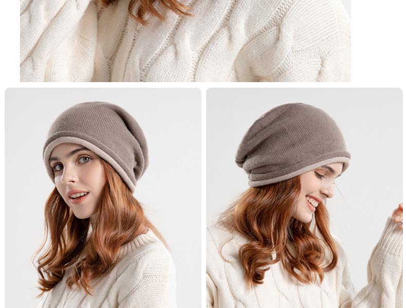 8164 Korean Style Knit Slouchy Beanie - Women's Warm Ear Protection Hat for Large Head Circumference, Autumn/Winter