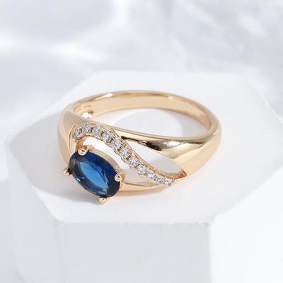 Oval Mavi Zirkon Hollow Charm Altın Renk Yüzükler Kadınlar Için Moda Gotik Takı