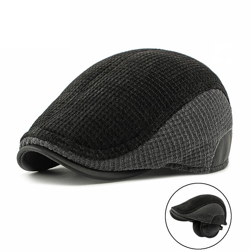 

Теплая шапка для мужчин среднего и пожилого возраста, зимняя защита ушей, берет, кепка с козырьком чёрный