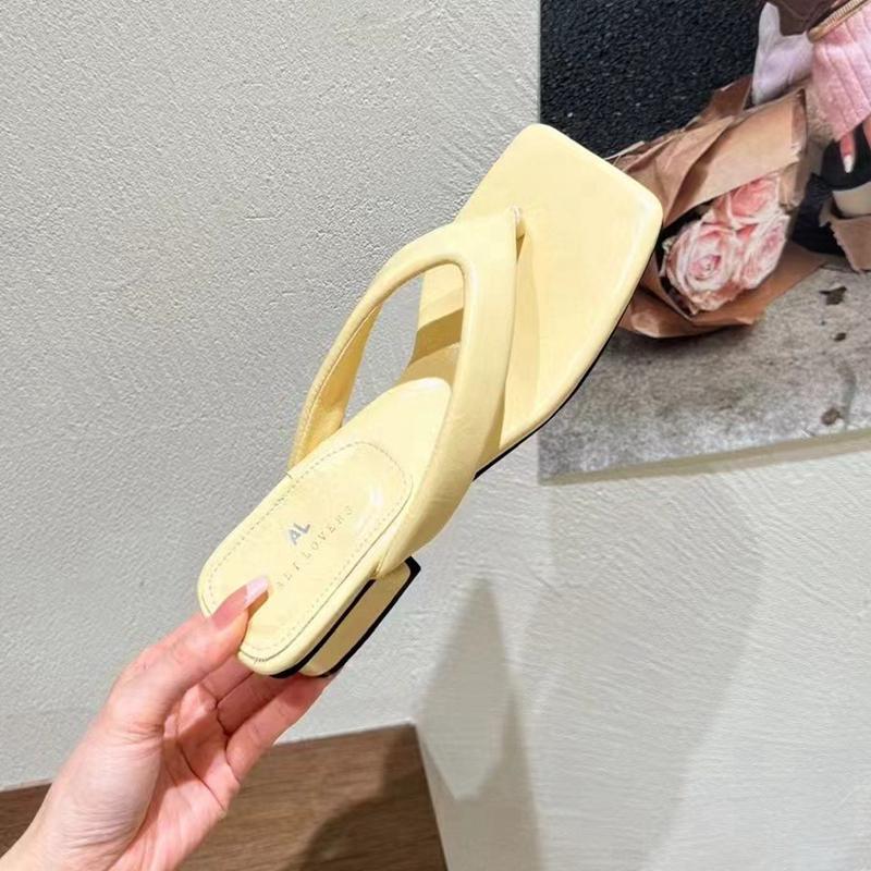 

Fashion SUOJIALUN 2025 Summer Candy Color Women Slipper Fashion Square Toe Slip On Ladies Casual Flip Flop Square Low Heel Outdoor Slide 39 жёлтый