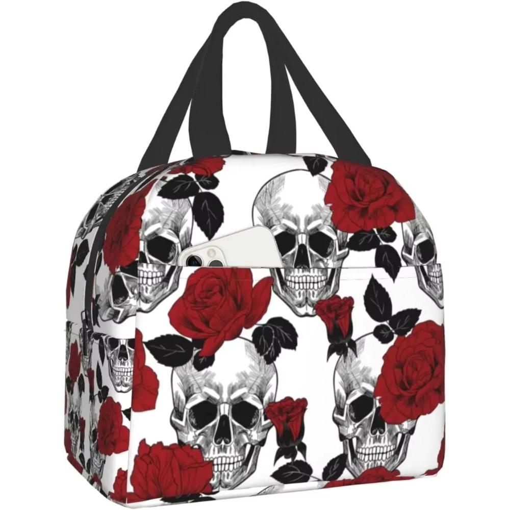 

Сумка для ланча с розой и черепом, Изолированная сумка-холодильник для ланча, Многоразовый герметичный термоконтейнер, Сумка-тоут для работы, пикника, путешествий 22x20x13CM бежевый