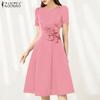 ZANZEA Women Casual Round Neck Summer Short Sleeve Dress