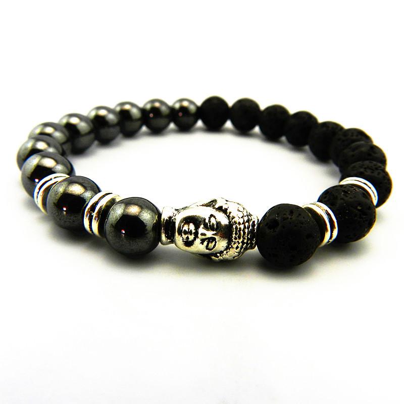 Men's 8mm Lava Stone & Black Gall Stone Beaded Religious Bracelet for Yoga.