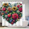 Elegant Floral Heart Design Shower Curtain - Waterproof, Mildew-Resistant, Machine Washable For Romantic Bathroom Decor