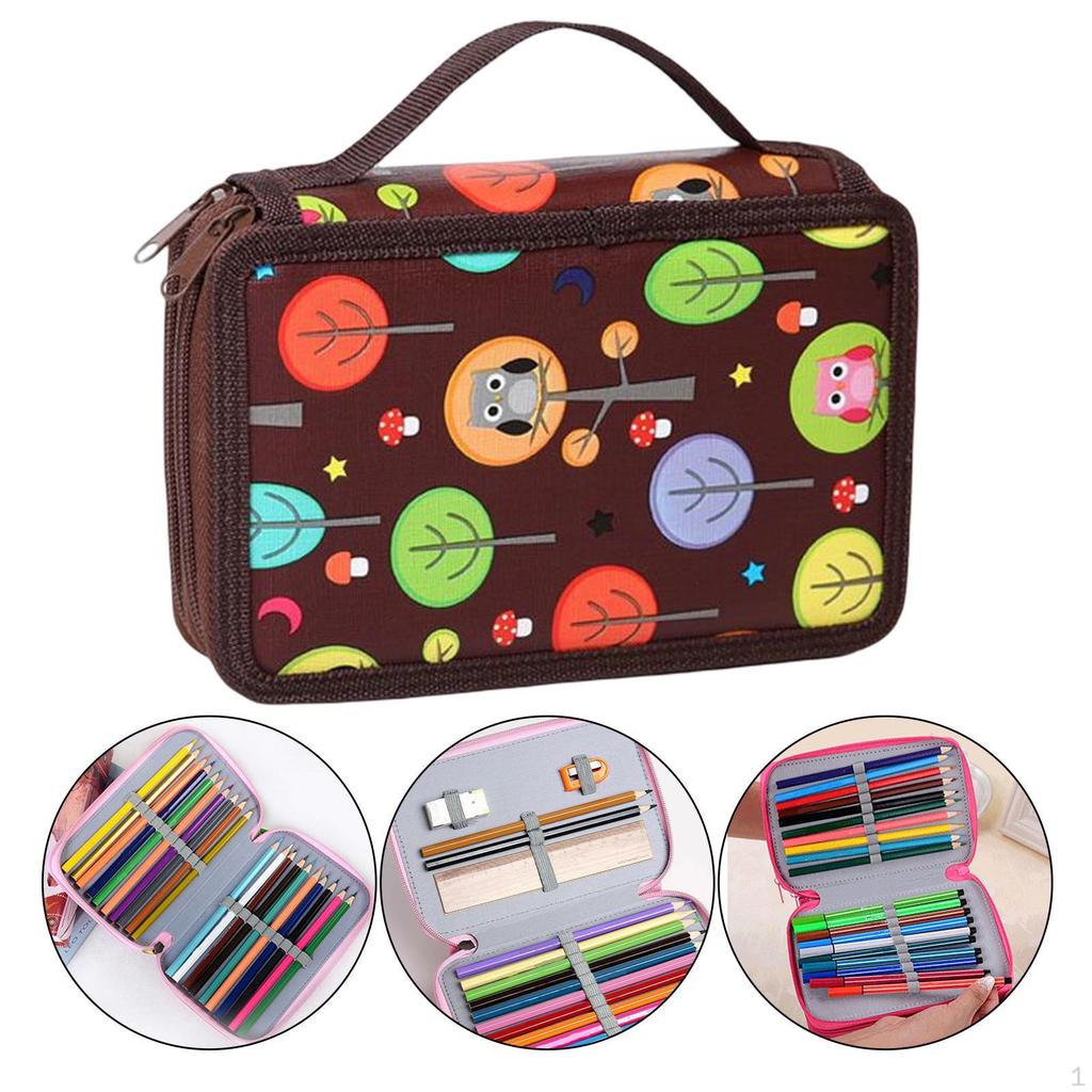 72 Slots 2 Layer Pencil Bag Stationery Makeup 7.87x4.92x3.15inch with Zipper Daily Use Big