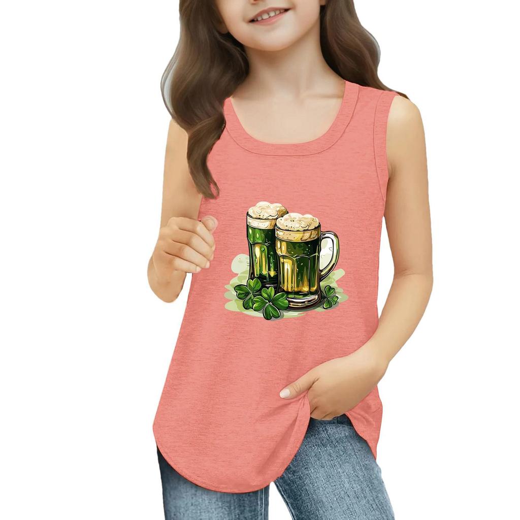 Dziewczęce Koszulki Bez Rękawów na Lato z Okrągłym Dekoltem Top Tank St. dzień Patryka