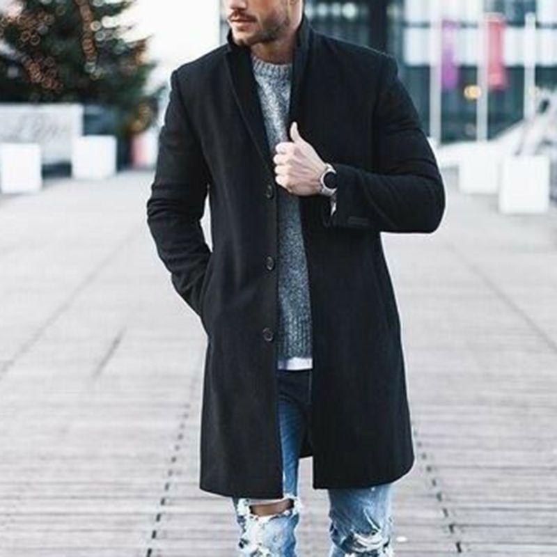 Elegant Men's Lapel Coat Trench Coat With Classic Notched Lapel And Button Up Closure
