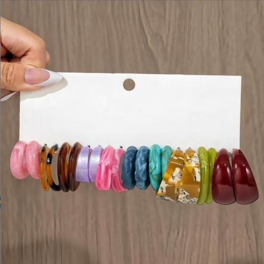 Color Creative Earrings Women's Acrylic C-shaped Mixed Color Resin Earrings 1 Pair Combination Set Exaggerated Earrings