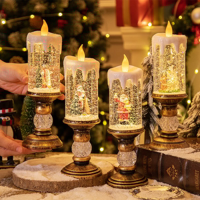 Christmas Water-Filled Candle Lamp - Crystal Glitter Holiday Decor with Safe LED Lights, Festive Table Centerpiece