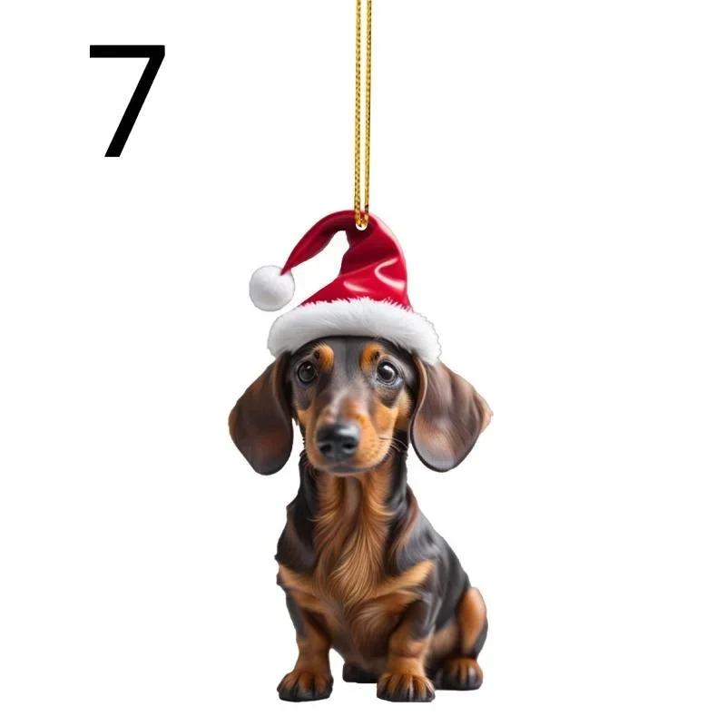Christmas Cartoon Cute Dog Cat Ornaments Dachshund Dog Hanging Decoration Xmas Tree Pendant Home Party Supplies Car Decor Gifts