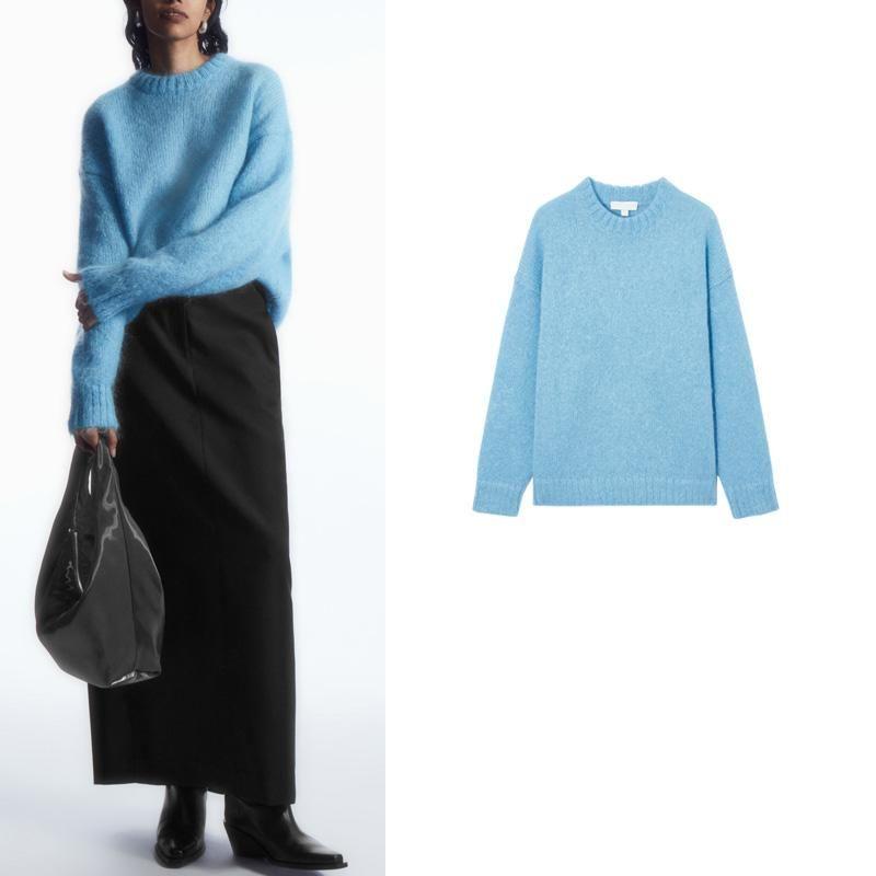 Spring New Arrival Basic Style Loose Casual Sweater round Neck Mohair Blended Sweater 1097008