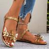 Butterfly Decor Flat Sandals for Women Gold Silver Patent Leather Light Party Slippers Plus Size Summer Comfort Non Slip Sandals