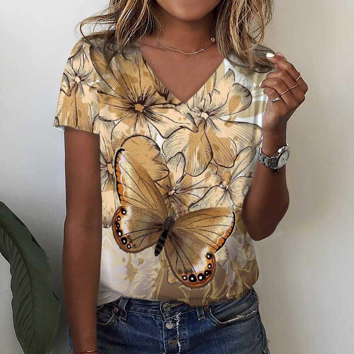 

Модная футболка с 3D принтом подсолнечника и цветочным принтом, летние женские футболки с v-образным вырезом в стиле Харадзюку, уличная одежда больших размеров, футболки Y2k, верхняя женская одежда 5XL