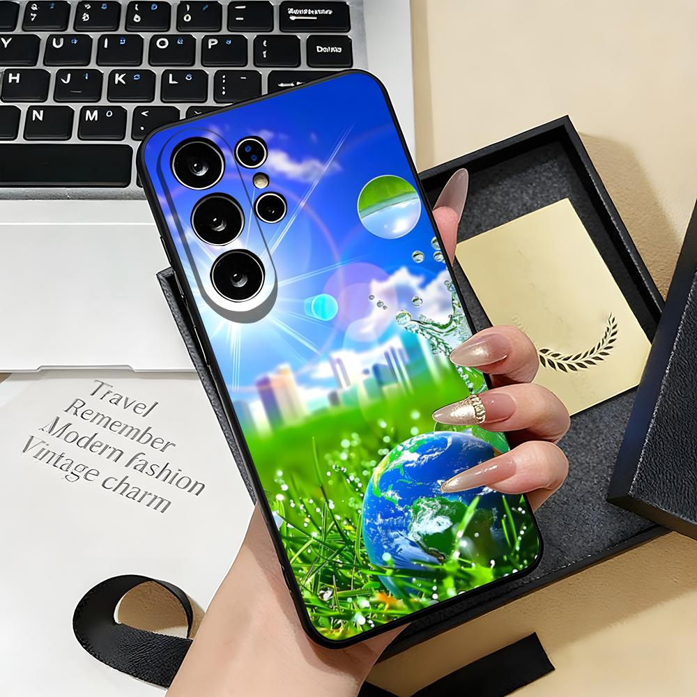 

Frutiger Aero Blue Style Phone Case For Samsung S26 S25 S24 FE S23 S22 S21 Plus S20 Ultra Note20Ultra Black Soft Shell Galaxy S22 Plus5G