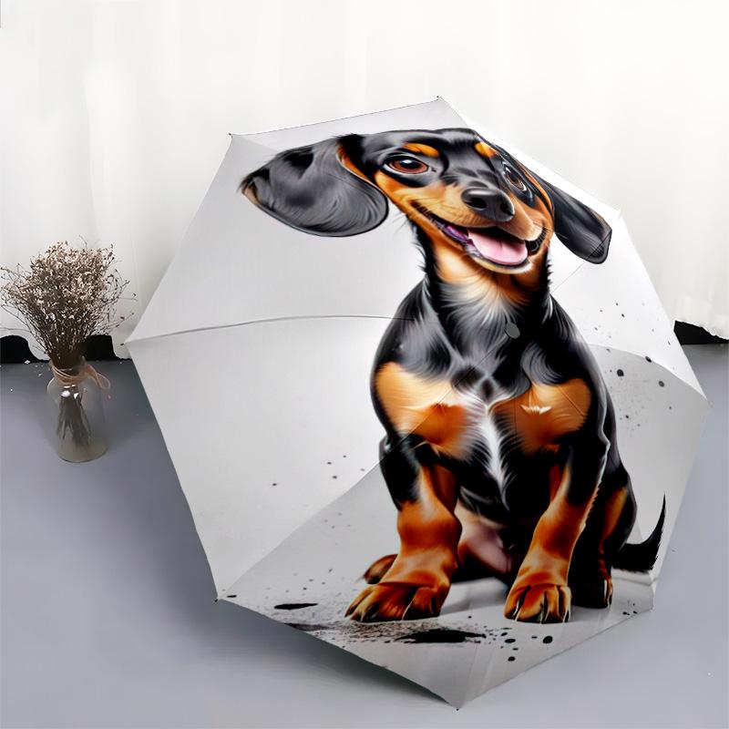 1pc Cute dog pattern Umbrella Portable Folding Umbrella Iron Frame Hole Bone Structure Outdoor Home Umbrella