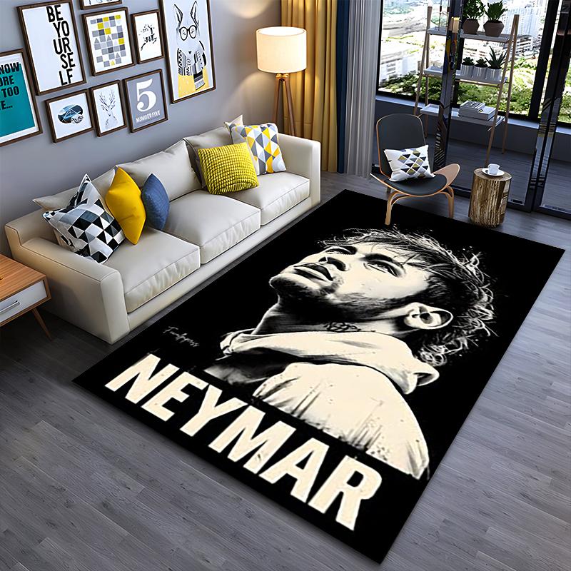 Sports Area Rug, Neymar Black White Hoodie Minimal Poster, Fan Cave Decor, Non-Slip Mat