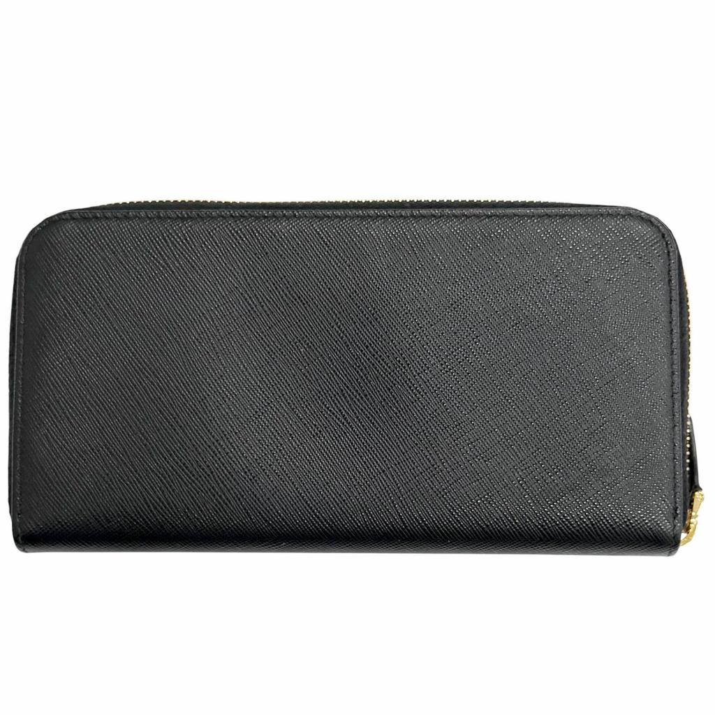 Great PRADA Triangle Logo Zip Around Long Wallet black Safiano leather 1ML506 Used