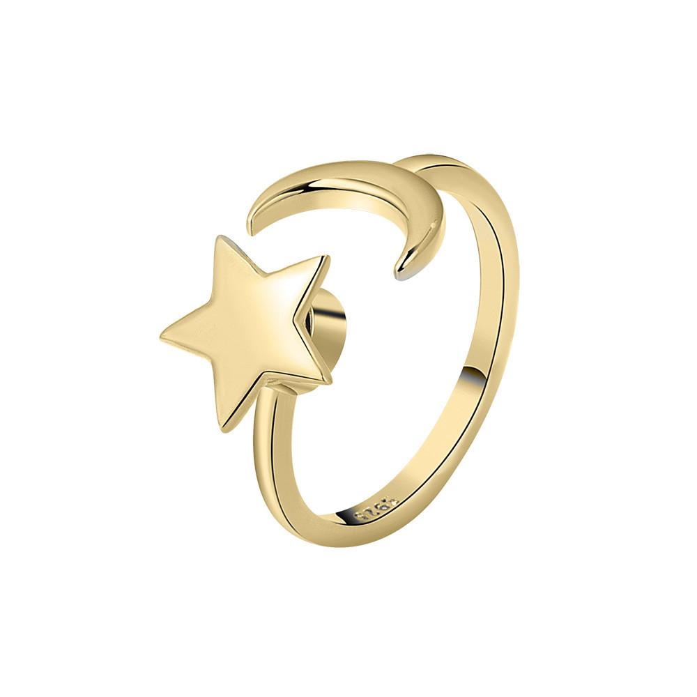 Star Girl Adjustable Copper Ring With Star And Moon Design For Fashion And Daily Wear золотой