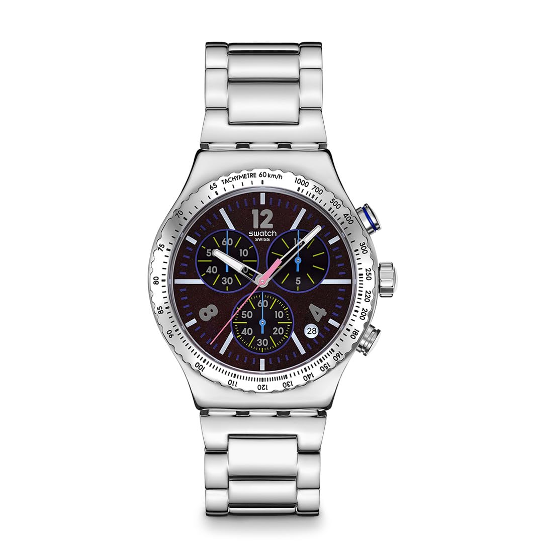

Swatch NEW IRONY CHRONO PURPLE GLOW Gray Men s Watch, YVS533G, чорний