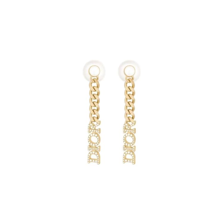 Dior Women's Gold Metal Chain Pearl Rhinestone Letter Pendant Earrings Earrings E1723tricy-D301