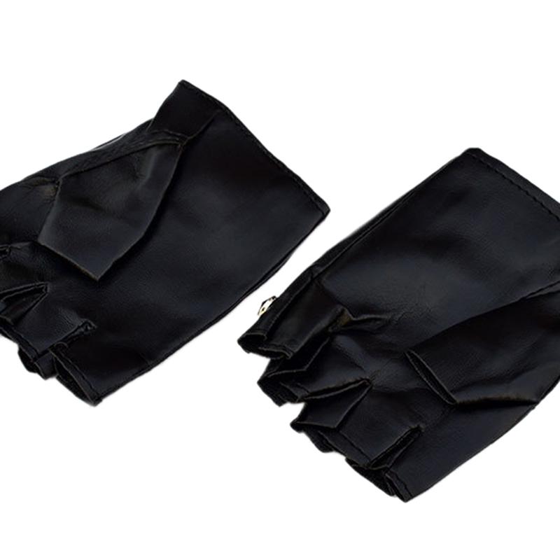 Leather Fingerless Short Gloves Black Rivets Stud Half Finger Mittens Fashion Performance Dance Gloves