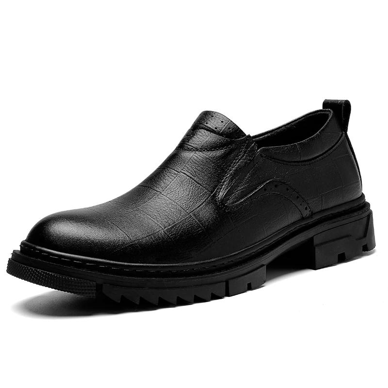 

Genuine Leather Mens Work Boots Italy Platform Casual Shoes Luxury Brand Slip On Loafers Formal Mocassin Hombre Men Dress Shoes 38 чорний