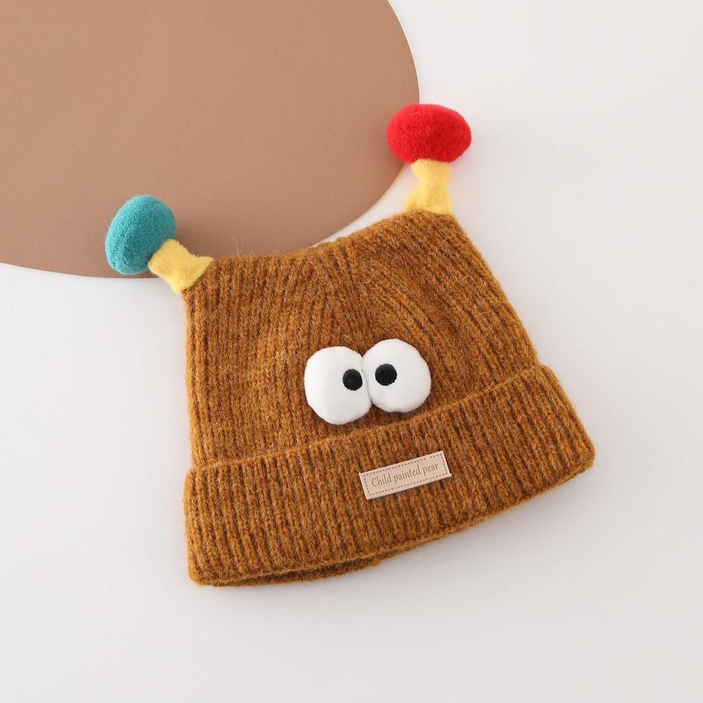 Festive Red Winter Knit Pullover Hat for Kids - Thick, Warm & Windproof with Ear Protection