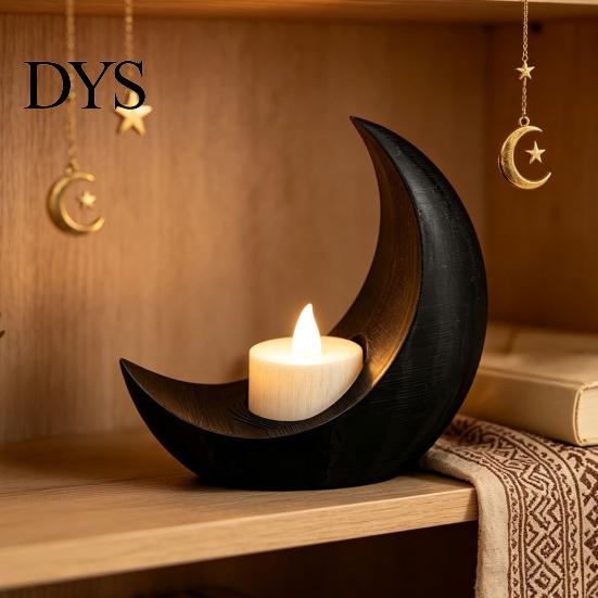 Gold Silver Black White Table Centerpiece Crescent Moon LED Candle, Decorative Electronic Candle for Eid Al-Fitr Home Window Display Ornament