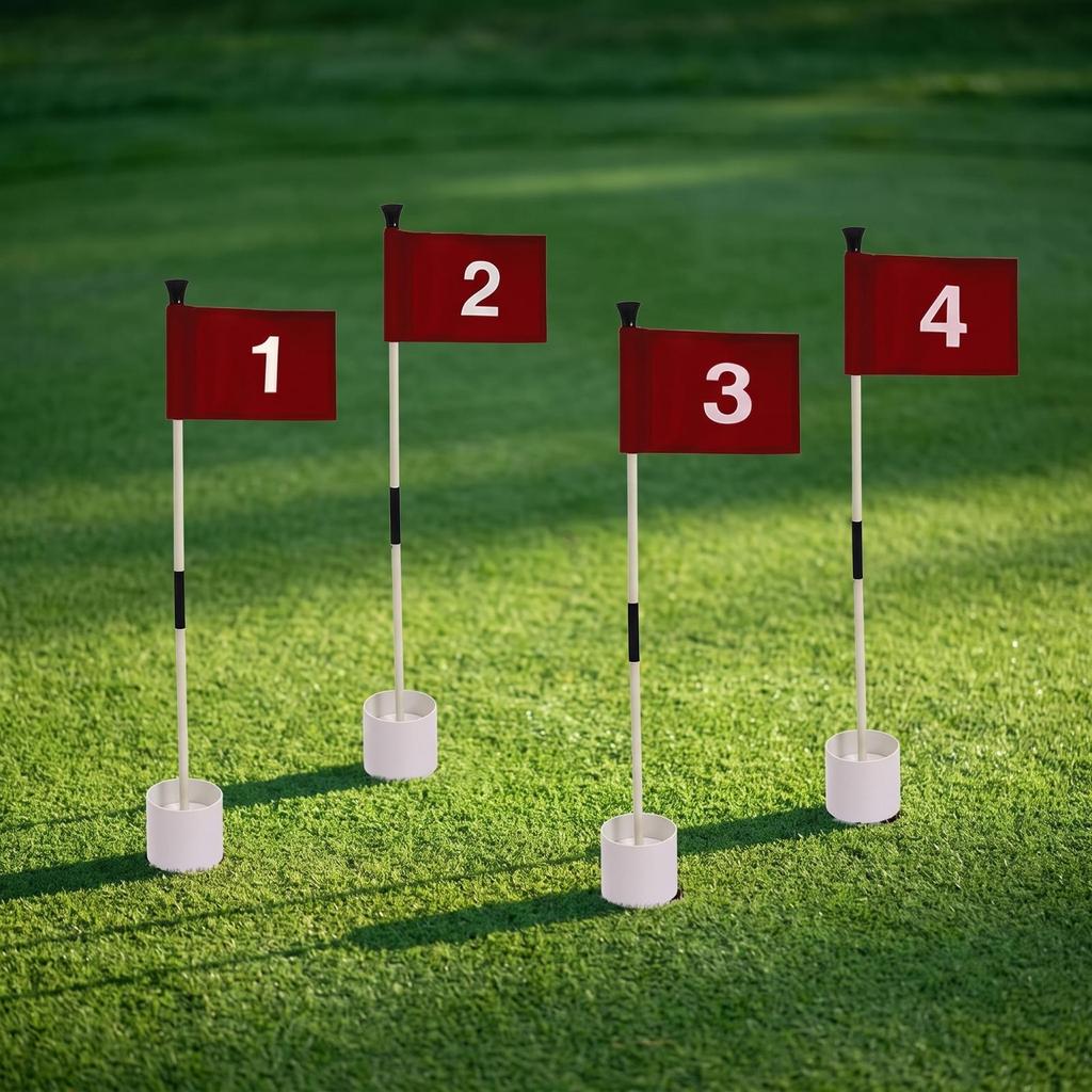 4 Pieces Practice Flagstick with Cup Numbered Golf Fiberglass