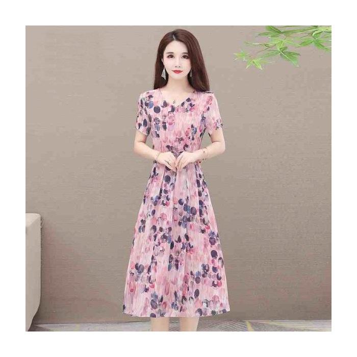 

Floral dress summer new large size wide too loose and thin short-sleeved skirt temperament M