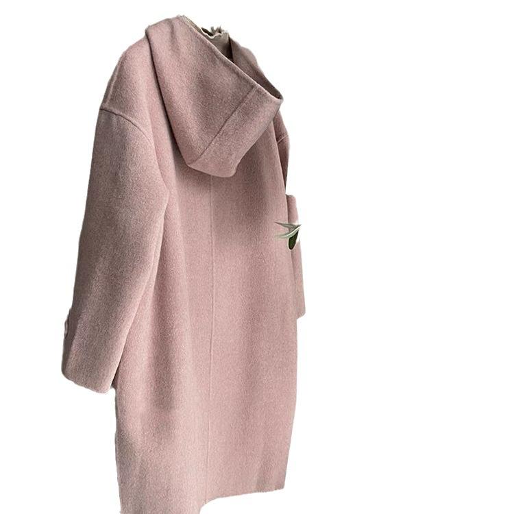Long-haired Alpaca Double-sided Cashmere Coat for Women with Horn Buckle New Model Age-reducing Loose Woolen Coat