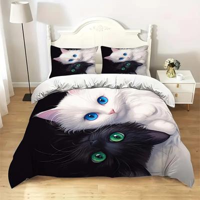 Liebevolles Niedliches Katze 3D-Druck Bettwäscheset Gemütlicher Bettbezug King Queen Twin Einzelgröße Geburtstagsgeschenk Mädchen Junge Kinder Schlafzimmer Dekoration