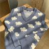 KOSY Knitted Pullover Sweater Vest Autumn Women Sleeveless Cloud Print V-neck Sweaters Loose Knit Vest Top Winter Clothes