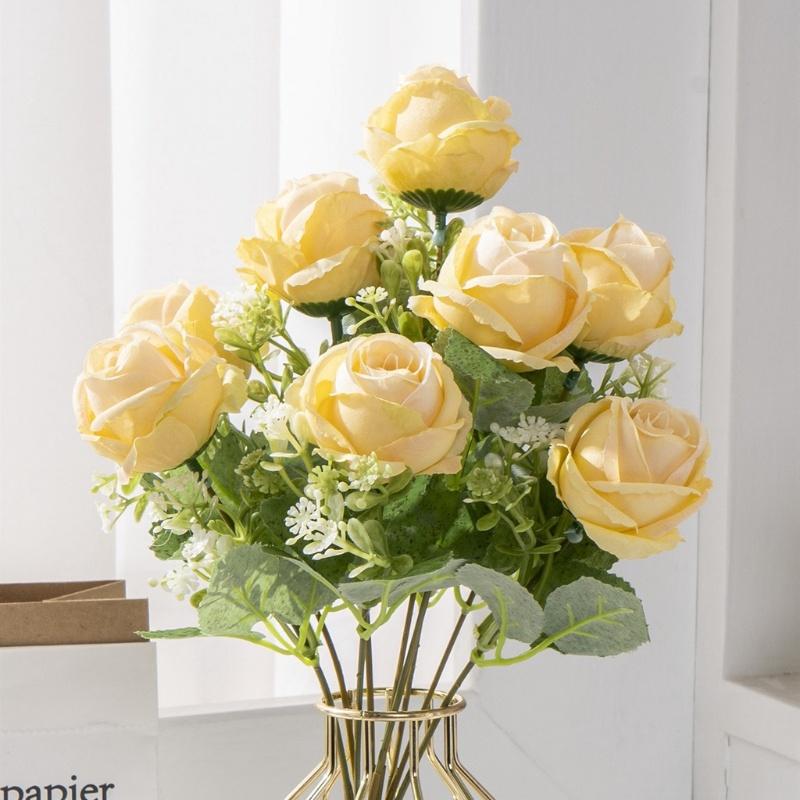 

9 голов/1 букет, искусственные шелковые розы, цветы невесты для свадебной вечеринки, украшение дома1, винтажная роза/bunga Rose/bu жёлтый